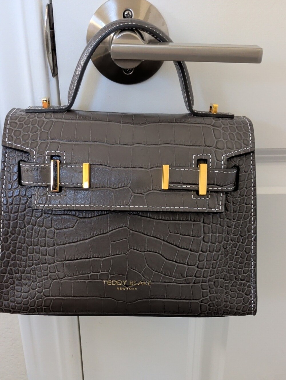Teddy Blake Gray Croc-Embossed Top-Handle Satchel